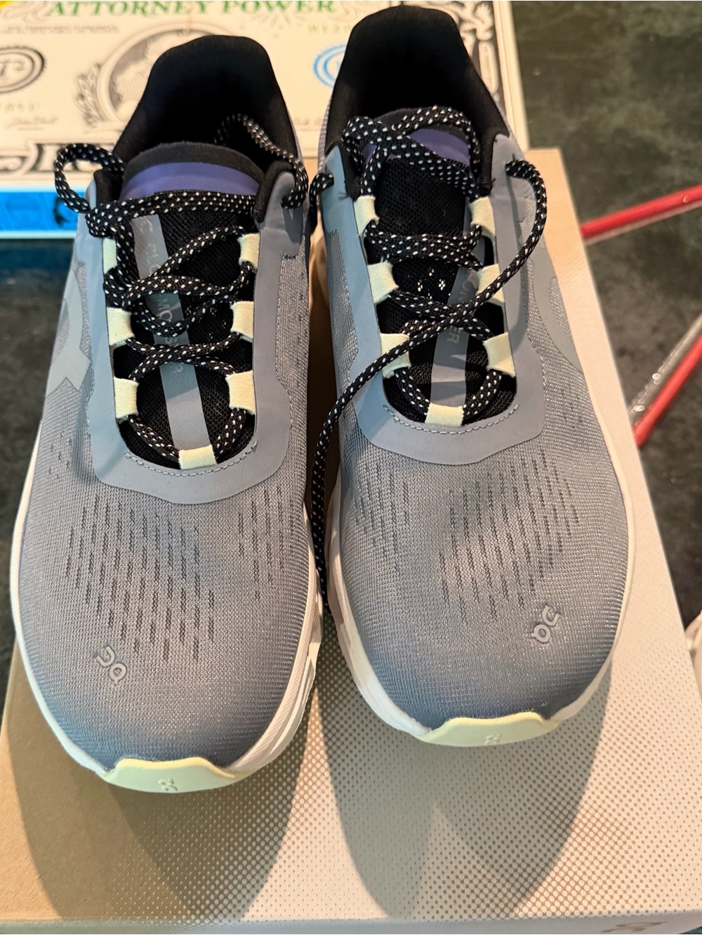 On Cloudmonster Grey and blue Athletic Sneakers. Brand new